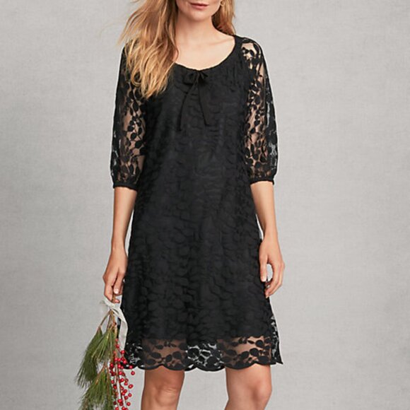 Women Garnet Hill Bohème Easy Lace Knee Length 3/4 Sleeve Dress in Black Size 8 - Picture 1 of 11